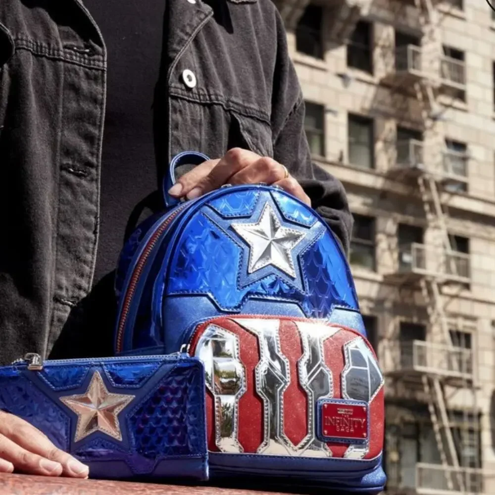 Loungefly Marvel Captain America Metallic Cosplay Mini Backpack Glitter NWT Blue